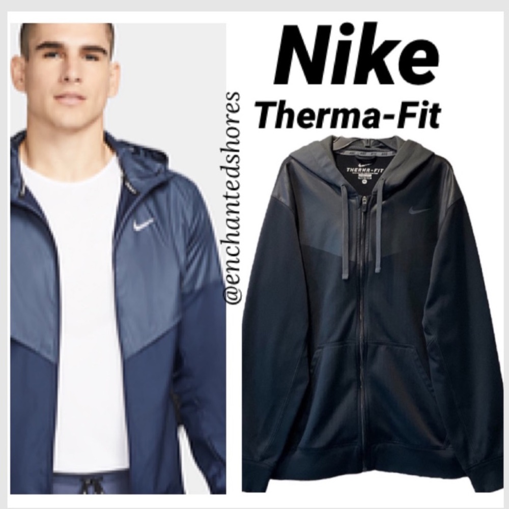 Nike Therma Dri-Fit Zip Up Hooded Jacket Athletic Performance Black Gray Size M
